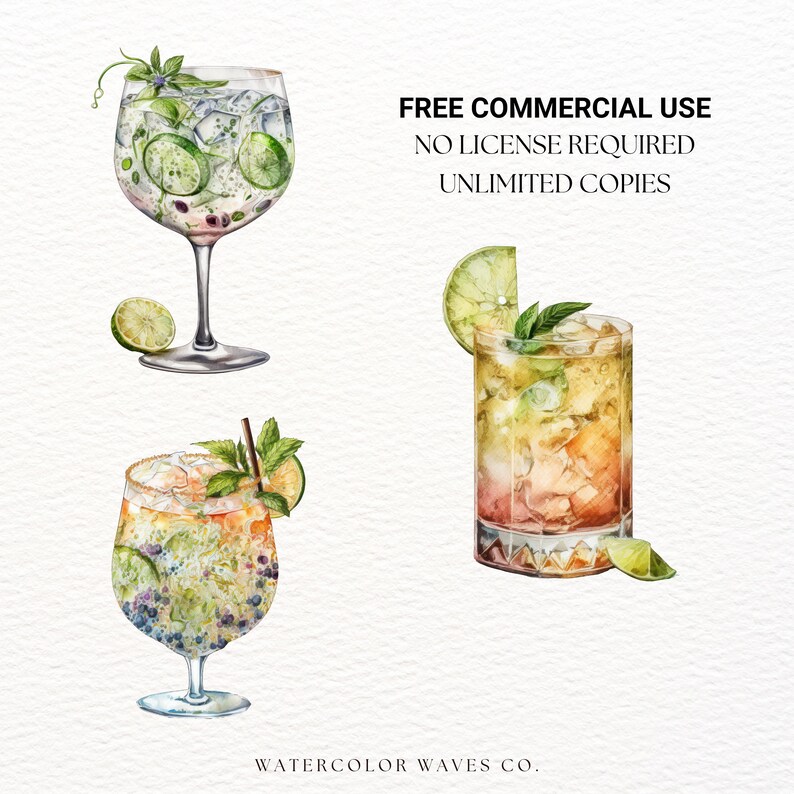 Watercolor Cocktails Clipart | Summer Party Cocktails | Alcohol Clipart ...
