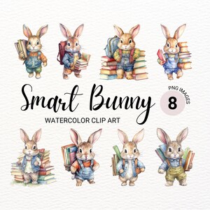 Smart Bunny Clipart | Osterhase PNG | Niedliche Baby-Tiere | Kinderzimmer Wand Dekor | Babyparty PNG | Digitaler Planer | Junk Journal