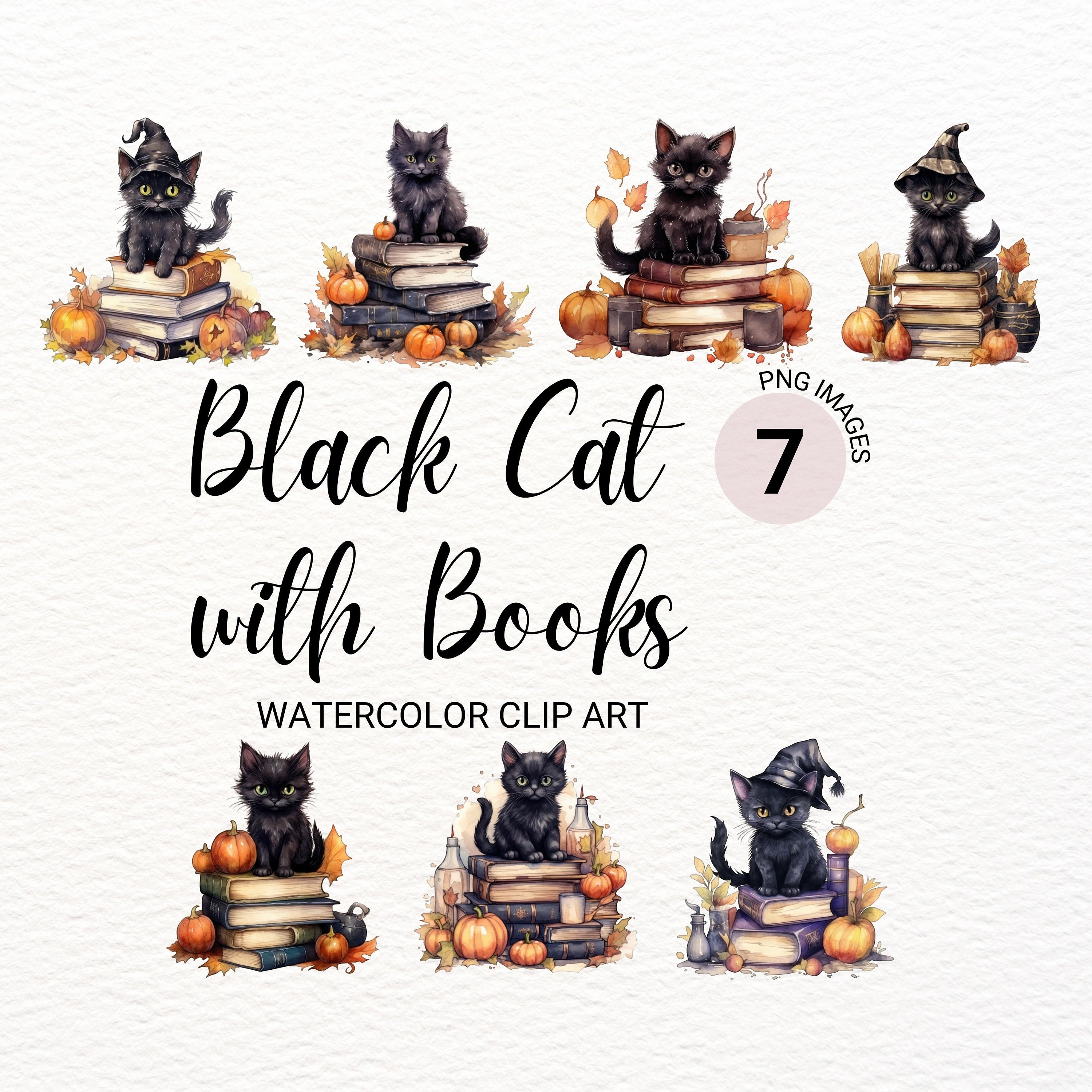 Cute Witchy Kitten Clipart | Watercolor Halloween Cat PNG | Spooky Collage Images | Junk Journal  | Digital Planner | Commercial License