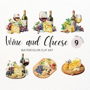 Wine and Cheese Clipart | Wine PNG | Food Clipart | Cheese PNG | Watercolor Wine Bottle Clipart | Commercial License