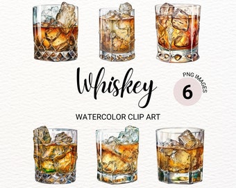 Whiskey Glass Clipart | Whiskey Clipart | Whiskey PNG | Watercolor Cocktail | Bourbon Glass PNG | Drinks Clipart Bundle