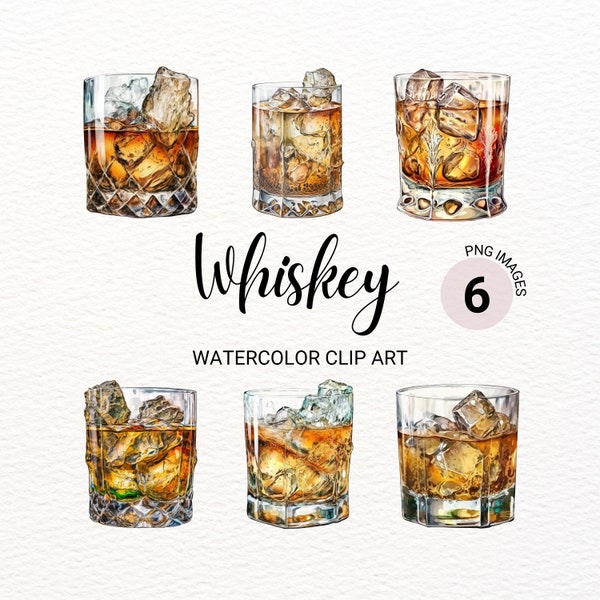 Whiskey Glass Clipart | Whiskey Clipart | Whiskey PNG | Watercolor Cocktail | Bourbon Glass PNG | Drinks Clipart Bundle