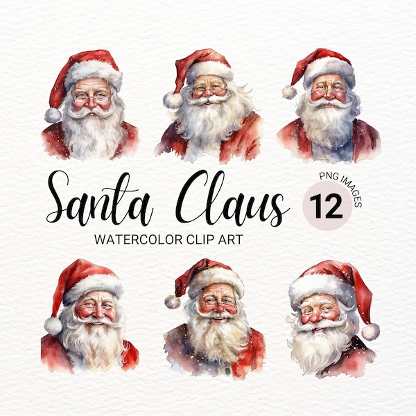 Santa Claus PNG | Watercolor Christmas Clipart | Winter Clipart | Junk Journal | Holiday Digital Planner | Collage Images | Paper Craft