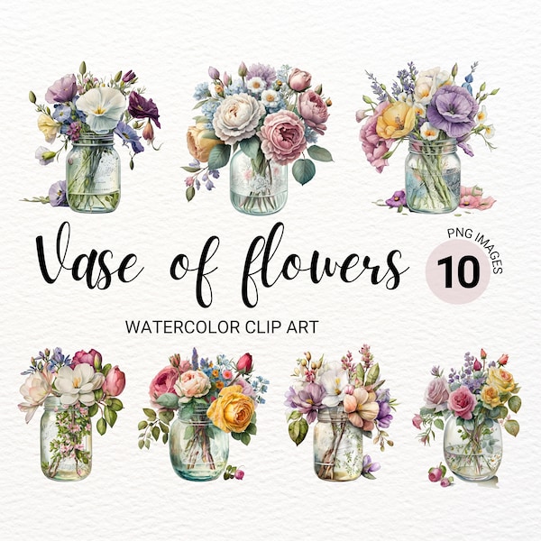 Vase of Flowers Clipart | Floral PNG | Watercolor Roses PNG | Transparent Background PNG  | Digital Paper Craft | Roses Clipart