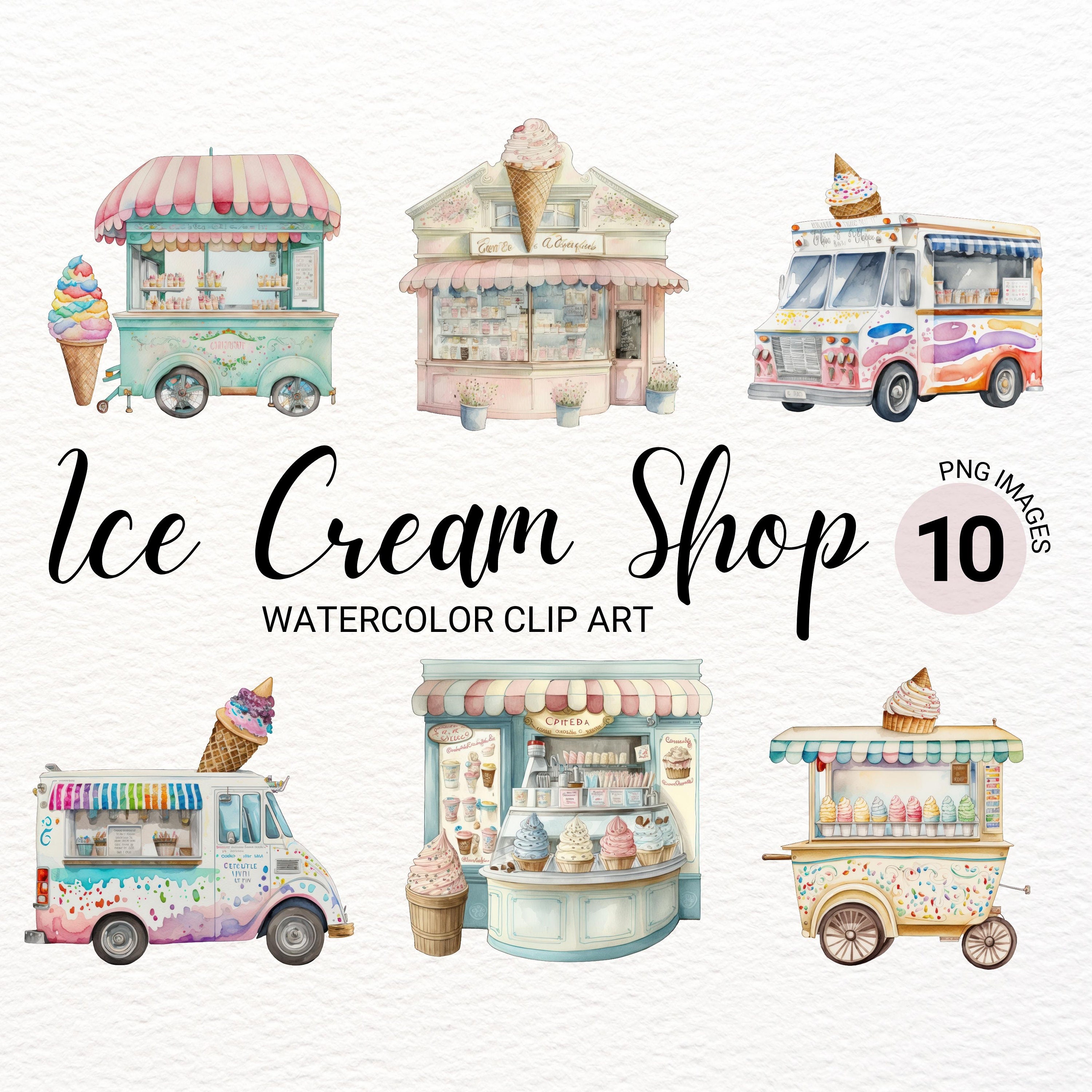 Cute Ice Cream Shop Clipart Watercolor Ice Cream Clipart Etsy Canada