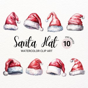 Weihnachtsmannmütze Clipart | Aquarell Weihnachts Clipart | Winter Clipart | Junk Journal | Weihnachtsmann PNG | Urlaub Digitaler Planer | Collagenbild