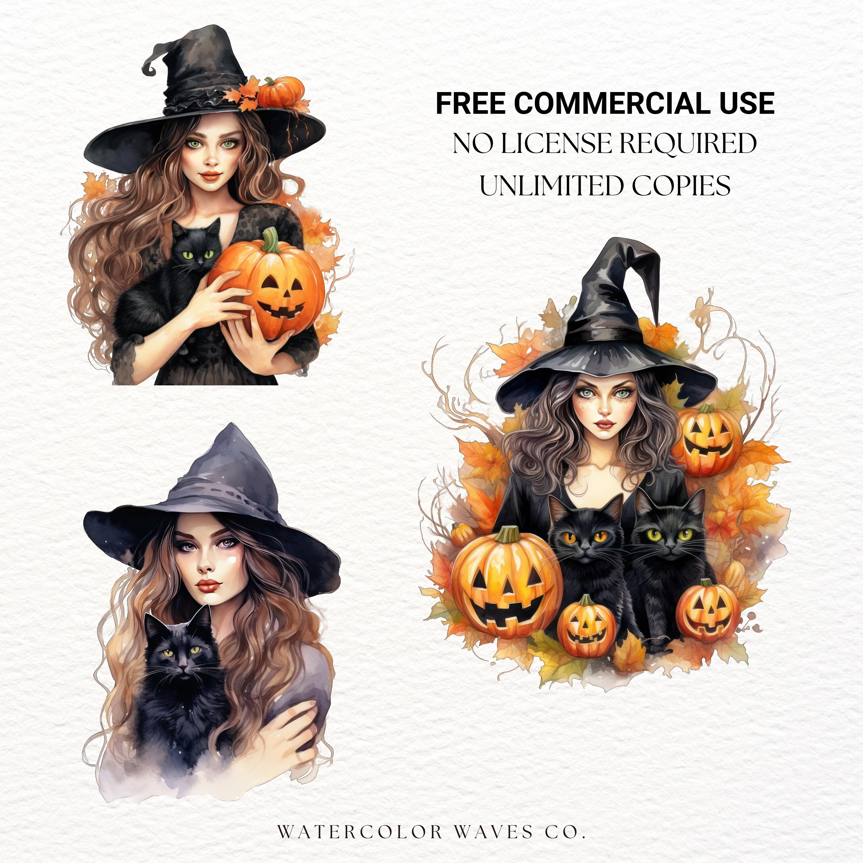 Halloween Witch Clipart | Watercolor Cute Witch PNG | Digital Planner ...