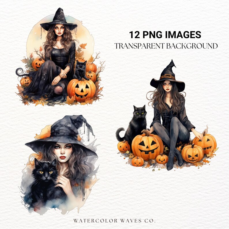 Halloween Witch Clipart | Watercolor Cute Witch PNG | Digital Planner ...