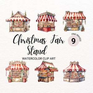 Christmas Stand Clipart | Watercolor Christmas Fair | Winter Holiday Scene | Junk Journal | Digital Planner | Commercial License