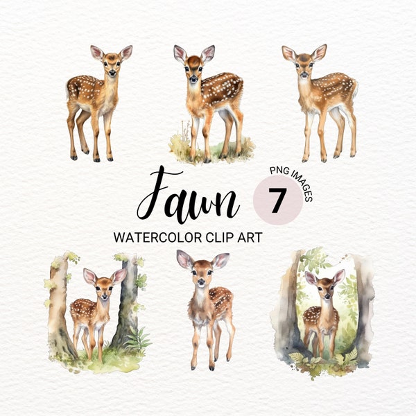 Watercolor Fawn Clipart | Deer PNG | Woodland Animals | Forest Baby Animals | Junk Journal | Digital Planner | Paper Craft | Collage Images