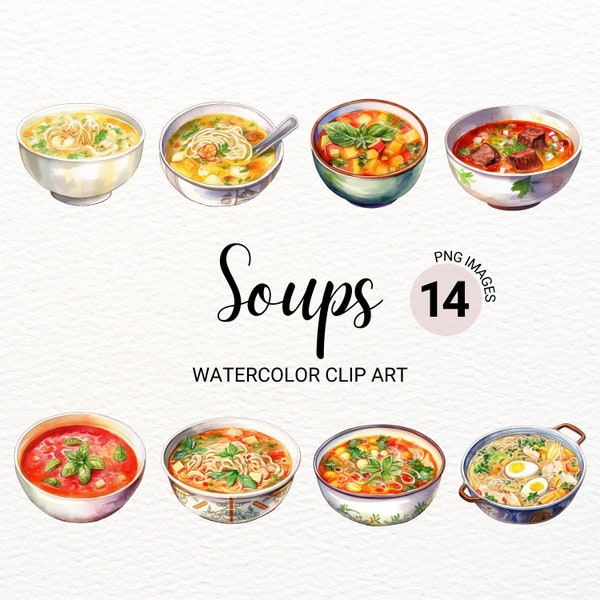 Watercolor Soup Clipart | Food Clipart Bundle | Kawaii Collage Images | Digital Planner | Paper Craft | Junk Journal | Commercial License