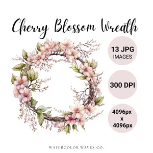 Kirschblüten Kranz Clipart | Sakura JPG | Blumenbilder | Rosa Blumen Clipart-Bundle | Junk Journal | Digitaler Planer | Sofort Download