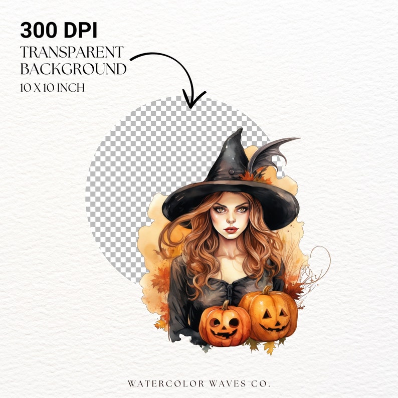 Halloween Witch Clipart | Watercolor Cute Witch PNG | Digital Planner ...