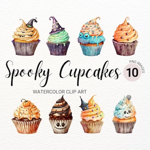 Clipart de cupcake assustador | Pacote de clipart de cozimento | Clipart de comida de Halloween | Diário Lixo Kawaii | Planejador Digital | Imagens de artesanato em papel