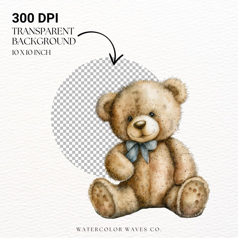 Teddy Bear Clipart Watercolor Bear PNG Nursery Wall Art - Etsy Canada