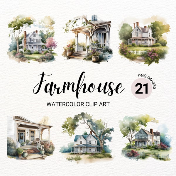 Farmhouse PNG | Farmhouse Front Porch Watercolor Clipart | Summer Clipart | Porch Bundle PNG | Rustic Country Barn | Farmers House