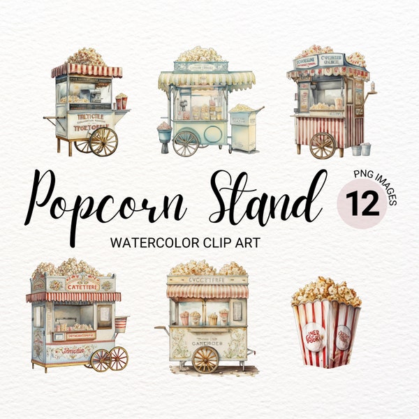 Popcorn Stand Clipart | Popcorn PNG | Movie Night Clipart | Birthday Party PNG | Food Clipart | Shop Front Clipart | Kawaii Clipart