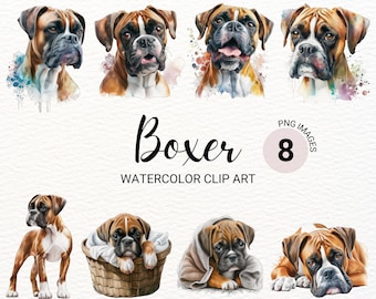 Cute Boxer Clipart | Cute Dog Clipart | Dog PNG | Watercolor Boxer PNG | Dog Portait | Dog Breeds | Puppy PNG | Commercial License