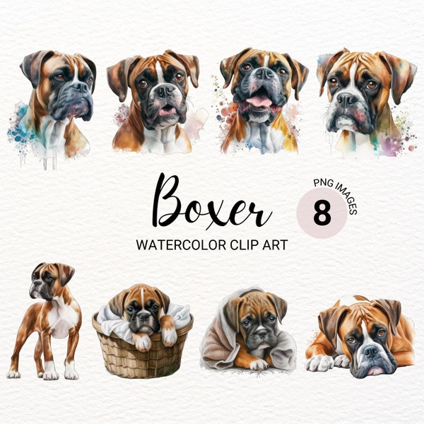 Cute Boxer Clipart | Cute Dog Clipart | Dog PNG | Watercolor Boxer PNG | Dog Portait | Dog Breeds | Puppy PNG | Commercial License