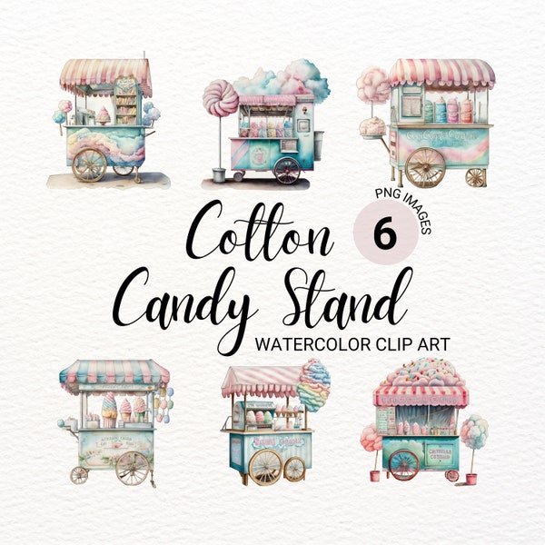 Cotton Candy Stand Clipart | Cotton Candy PNG | Summer Clipart | Birthday Party PNG | Food Clipart | Shop Front Clipart | Kawaii Clipart