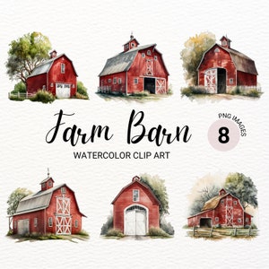 Red Farm Barn Clipart / Granja PNG / Granero de acuarela / Granja PNG / Granero Rojo PNG / Diario basura / Casa de agricultores