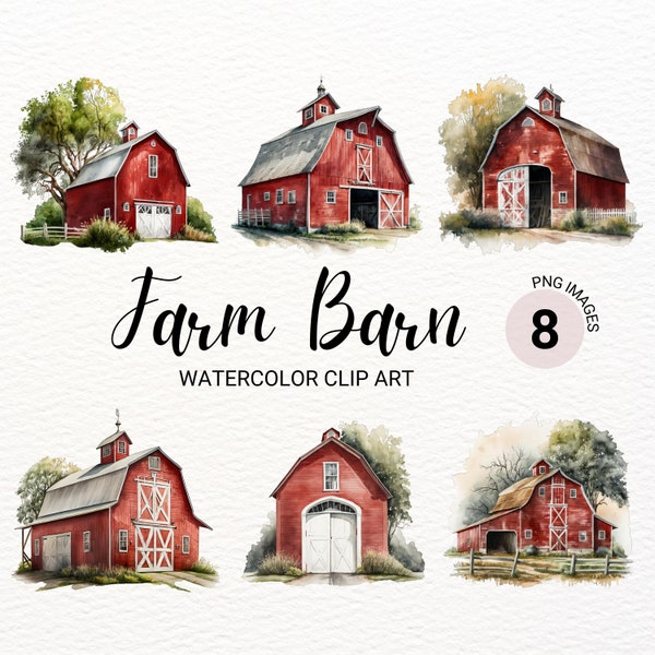 Red Farm Barn Clipart | Farmhouse PNG | Watercolor Barn | Farm PNG | Red Barn PNG | Junk Journal | Farmers House