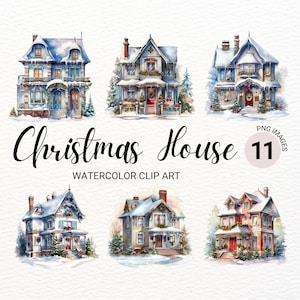 Christmas House Clipart | Watercolor Christmas Village | Winter Holiday Scene | Junk Journal | Digital Planner | Commercial License