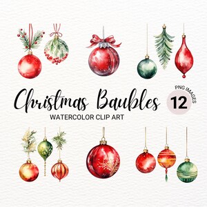 Weihnachtskugeln Clipart | Aquarell Tannenbaum | Weihnachtsmann PNG | Kugeln PNG | Winter Clipart Bundle | Junk Journal | Digitaler Planer