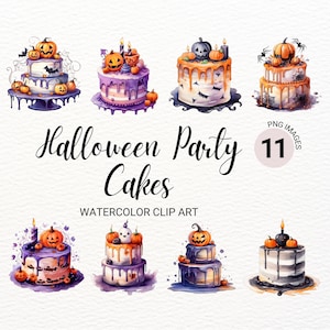 Halloween Party Cake Clipart | Watercolor Cake PNG | Food Clipart Bundle | Junk Journal | Baking Collage Images | Kawaii Digital Planner