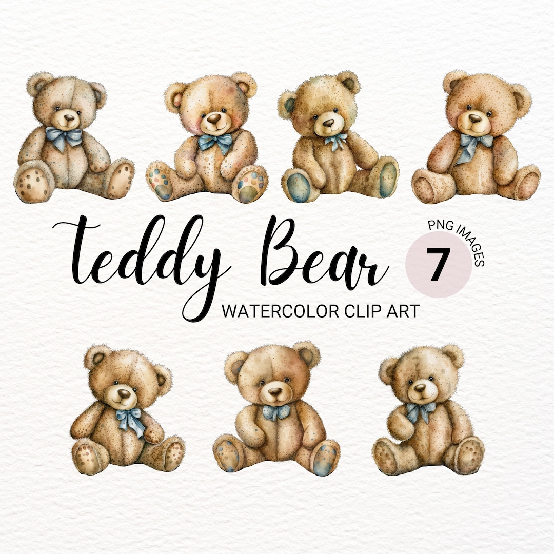 Teddy Bear Clipart | Watercolor Bear PNG | Nursery Wall Art | Baby ...