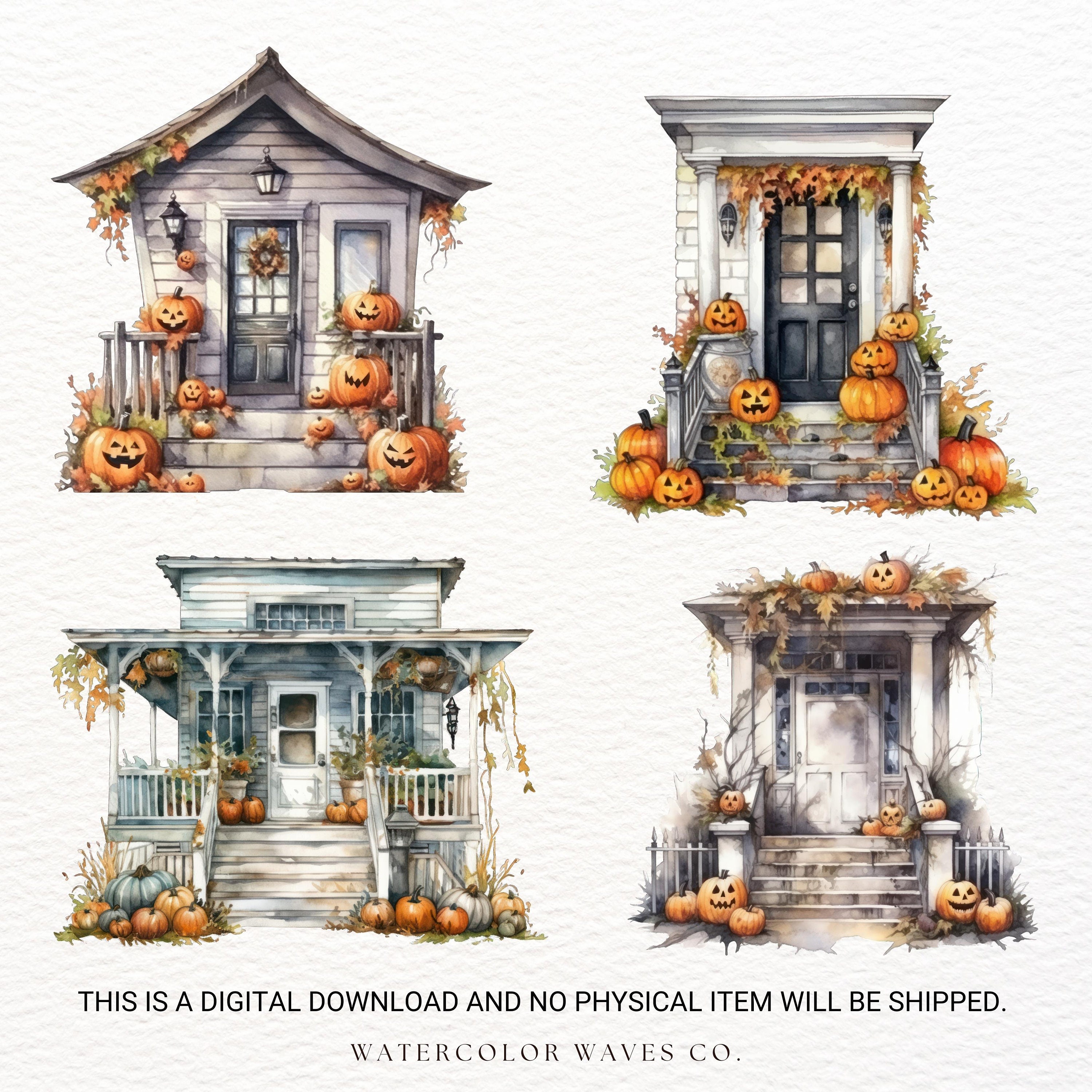 Halloween Porch Clipart Bundle Watercolor Haunted Mansion - Etsy