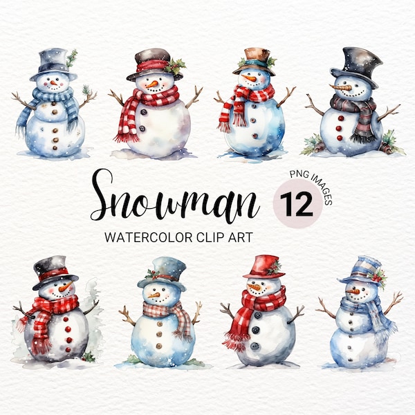 Snowman PNG | Watercolor Christmas Clipart | Winter Clipart Bundle | Junk Journal | Holiday Digital Planner | Collage Images | Paper Craft