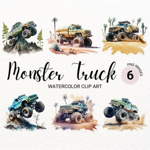 Monstertruck PNG | Aquarell Monstertruck Clipart | Monstertruck PNG | Junge Kinderzimmer Dekor | Rennsport Clipart | Off-Road Clipart | Großer LKW