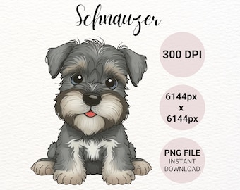 Chiot schnauzer nain PNG | Clipart chien mignon | Chien PNG | Portrait de chien | Design par sublimation pour chien | Cadeau pour amoureux des chiens | Téléchargement instantané