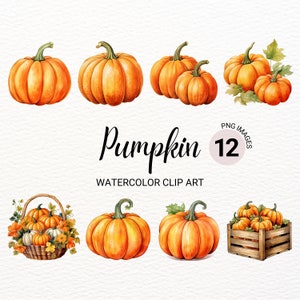 Pumpkin Clipart | Watercolor Halloween PNG | Food Clipart | Collage Images | Junk Journal | Fall Clipart Bundle | Digital Planner