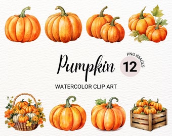Pumpkin Clipart | Watercolor Halloween PNG | Food Clipart | Collage Images | Junk Journal | Fall Clipart Bundle | Digital Planner