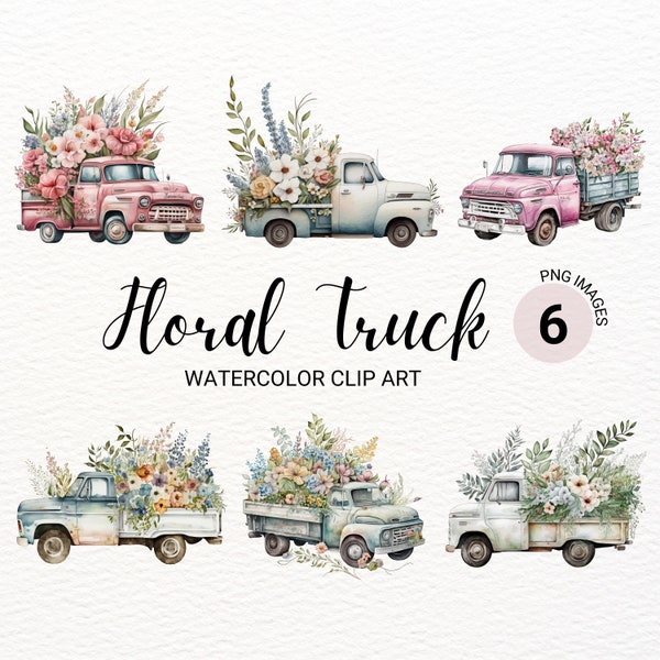 Floral Truck Clipart | Nursery Wall Art | Pink Flowers PNG | Pink Truck | Spring Clipart | Floral Clipart | Clipart Bundle