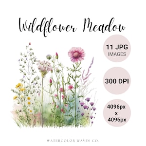 Wildflower Meadow Clipart Bundle | Watercolor Spring Flowers JPG | Floral Junk Journal | Wedding Invitation | Digital Planner Images