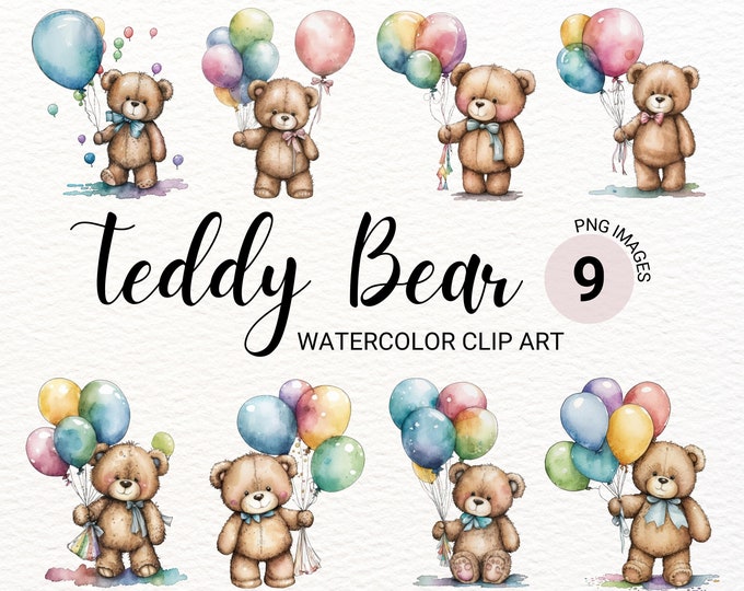 Teddy Bear Clipart | Watercolor Bear PNG | Nursery Wall Art | Baby ...