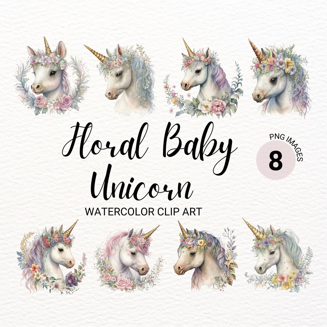 Floral Baby Unicorn Clipart | Unicorn PNG | Floral Clipart | Nursery ...