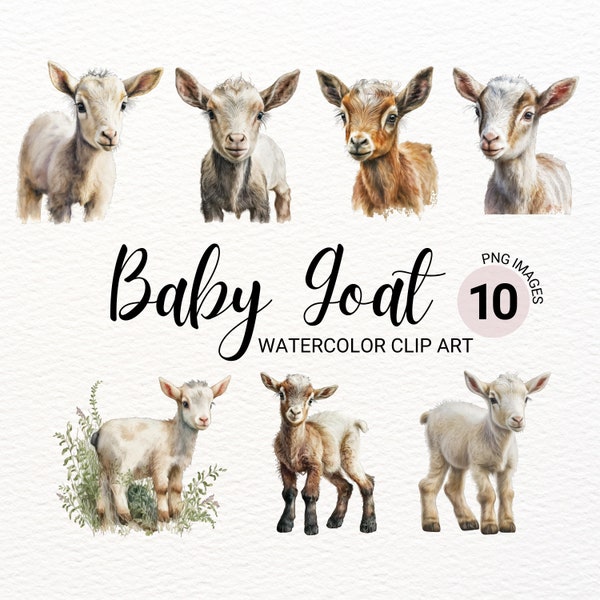 Baby Goat Clipart | Farm Animals PNG | Baby Animals | Watercolor Goat PNG | Cute Animals Clipart | Nursery Wall Art | Commercial License