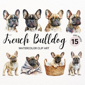 Clipart de Bulldog Francês | Cachorro PNG | Clipart de cachorro aquarela | Retrato de cachorro | Presente da mãe francesa | Imagens de cachorro | Arte da parede do berçário