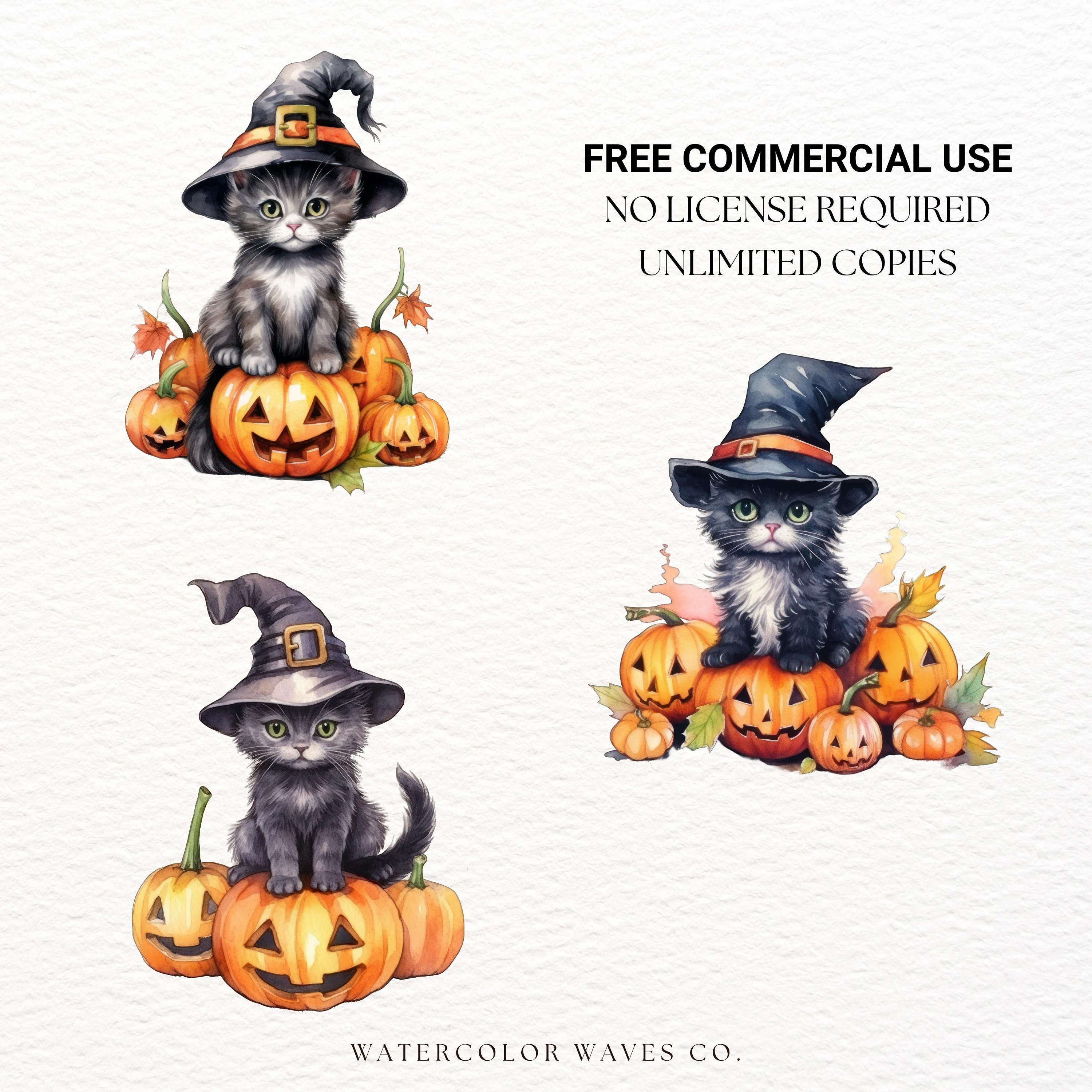Cute Halloween Kitten Clipart | Watercolor Cat PNG | Spooky Collage ...
