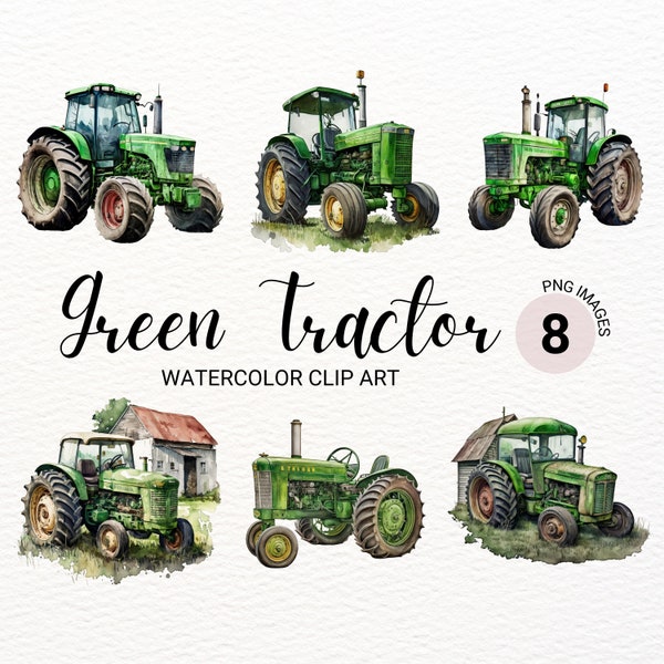 Watercolor Green Tractor PNG | Farm Tractor Clipart | Farm Life PNG | Truck Clipart | Farm Nursery Decor | Kids Wall Art