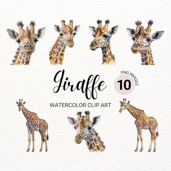 Cute Giraffe Clipart | Watercolor Giraffe PNG | Safari Animals Clipart Bundle | Junk Journal | Nursery Wall Art | Digital Planner