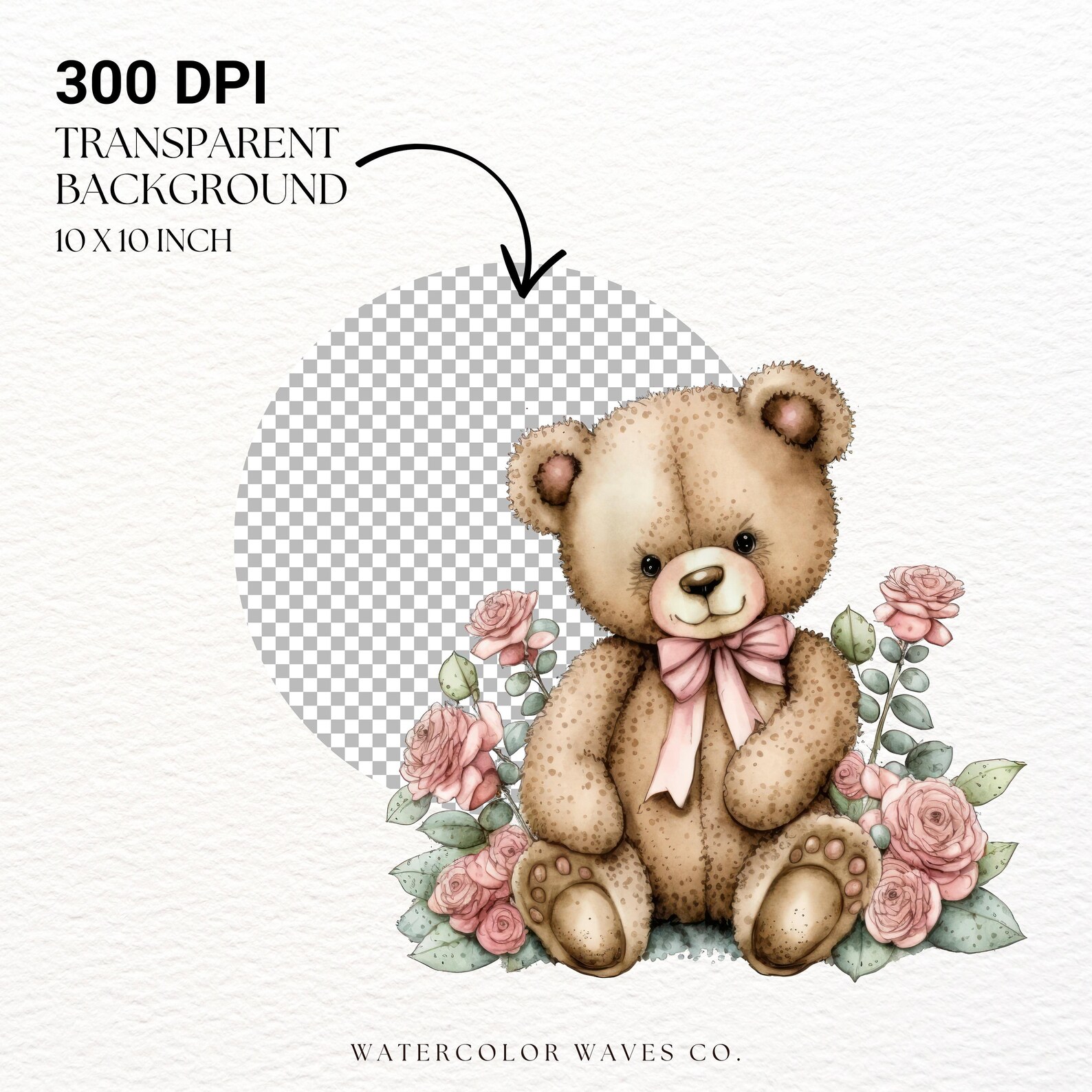 Teddy Bear With Roses Clipart | Watercolor Bear PNG | Nursery Wall Art ...