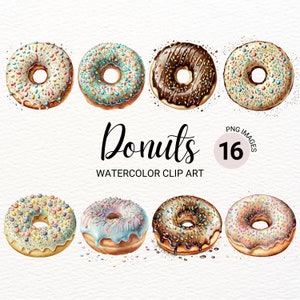 Donut Clipart | Watercolor Donut PNG | Baking Clipart | Dessert Clipart | Donut Party | Food Clipart | Sweets Clipart | Bakery Clipart