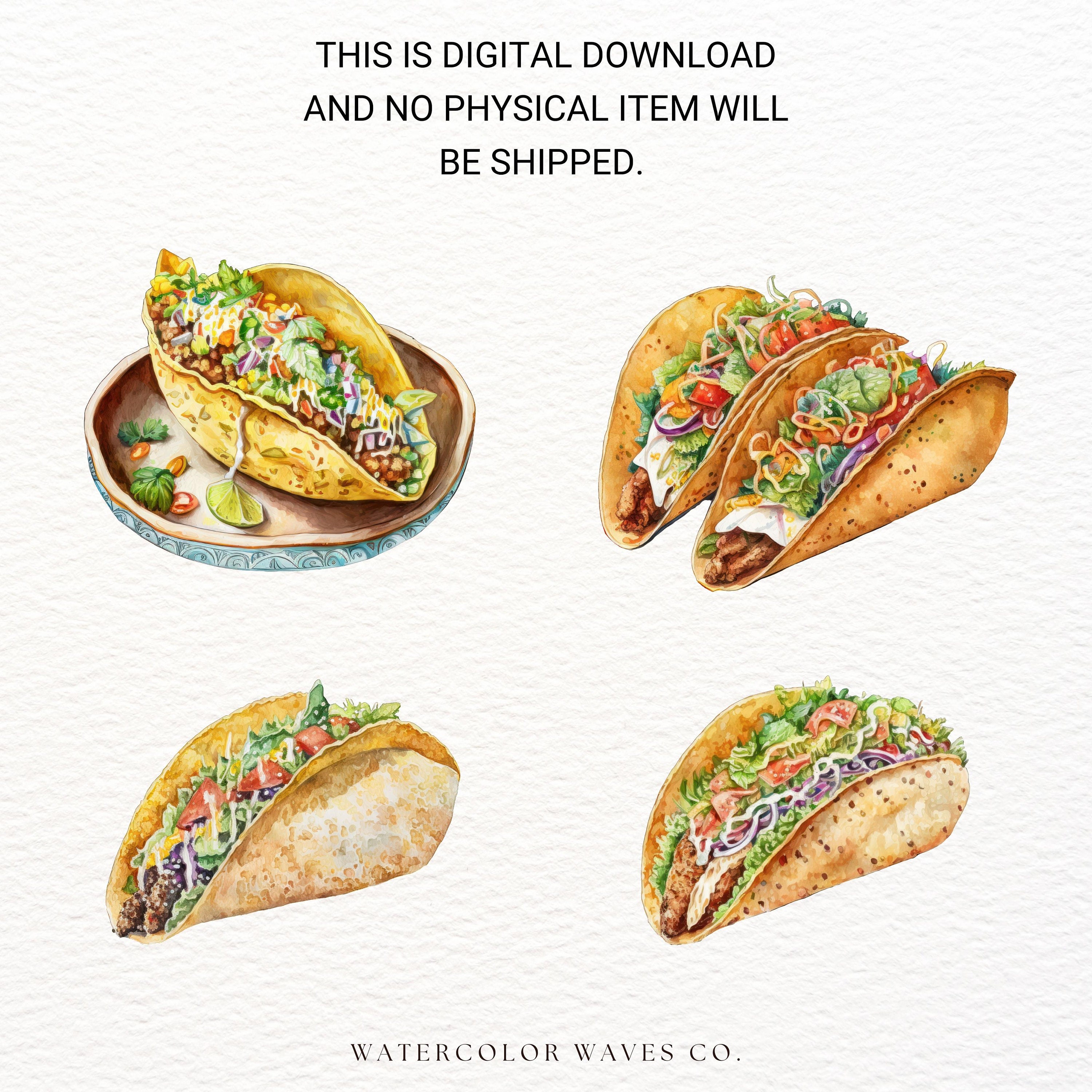 Mexican Tacos Clipart Watercolor Food Clipart Kawaii - Etsy