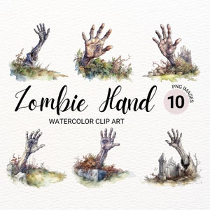 Zombie Hand Clipart | Watercolor Halloween Graveyard PNG | Digital Planner | Spooky Collage Images | Junk Journal | Paper Craft