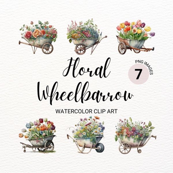 Floral Wheelbarrow PNG | Watercolor Flowers Clipart | Nursery Wall Art | Floral Clipart | Fall Clipart | Summer Flowers | Daffodil & Tulips